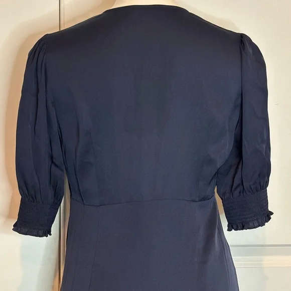 Quince Navy Blue Washable Silk V-neck Puff Short Sleeve Mini Dress S - Picture 8 of 12